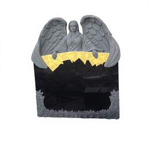 Leaning Angel Black Granite <b>Memorial</b> Monument-Outdoor Natural <b>Stone</b> Tombstone - Product Image 4