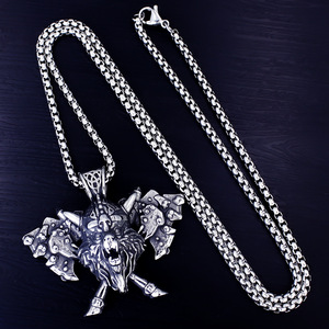 Kalung Liontin Pria Gaya <span class=keywords><strong>Retro</strong></span> Eropa Amerika 2026, Liontin Tengkorak Baja Anti Karat, Kalung Rantai Baja Anti Karat, Perhiasan Viking Odin - Product Image 2