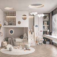 Ensemble de meubles de chambre d'enfant en bois de luxe au design scandinave personnalisé : lit mezzanine, armoire, bureau d'étude, bureau informatique, armoire de rangement, hôtel
