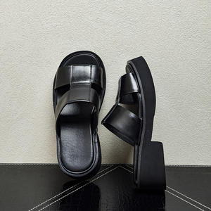 Sandales et pantoufles d'été 2026 pour hommes, rehaussantes, en cuir véritable, à semelle épaisse, à bout ouvert, à bride unique, pour l'extérieur - Product Image 2