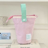 Étui à crayons rétractable personnalisé, couleur pastel, sac de papeterie en toile, pochette de rangement portable à fermeture éclair pour maquillage