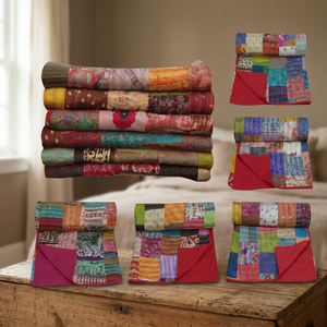 Tamaño de la reina de seda Sari Patchwork Kantha edredón - Product Image 3