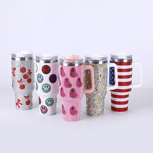 Wholesale Bulk 40oz Stainless Steel Tumblers Double Wall Vacuum Insulated with Rhinestone Bling Handle Straw for <b>Coffee</b> Beer - Product Image 1