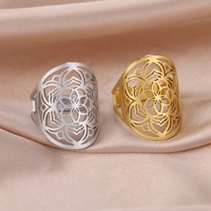 Anello Regolabile a Forma <span class=keywords><strong>di</strong></span> <span class=keywords><strong>Fiore</strong></span> <span class=keywords><strong>di</strong></span> <span class=keywords><strong>Loto</strong></span> per Donne, <span class=keywords><strong>Anelli</strong></span> Aperti in Acciaio Inossidabile, Gioielli Mandala Buddista, Novità - Product Image 5