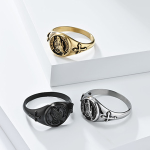 Hip Hop Minimalist Prayer Hand Cross <b>Titanium</b> Steel <b>Ring</b> Unisex Jewelry Gift Silver Gold Black - Product Image 1