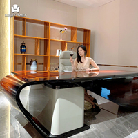 Bureau de direction de luxe en placage de bois naturel, bureau de patron pour villa, mobilier de bureau à domicile, ensemble de luxe pour PDG
