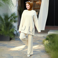 Ensemble deux pièces ample pour femmes musulmanes, hiver, haut à manches longues avec poches plaquées, pantalon large, abaya, kaftan, tenue islamique modeste pour tous les jours