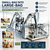 Machine d'emballage secondaire pour sachets de boules de chocolat protéinées remplies et sachets de pralines, avec ensacheuse