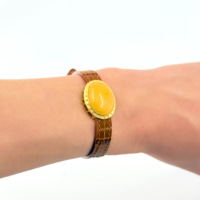 Bracelet en ambre naturel, bracelet en cuir véritable tendance, cadeau pour Thanksgiving et la Saint-Valentin, bracelet en cire d'abeille, accessoire