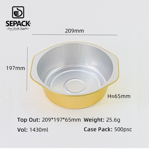 Conteneur <span class=keywords><strong>jetable</strong></span> en aluminium doré 1430 ml 209x197 mm grand format pour repas en famille et plats à emporter en vrac - Product Image 6