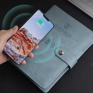 Diario di ricarica wireless in pelle PU con logo personalizzato regalo da uomo 8000mah power bank notebook