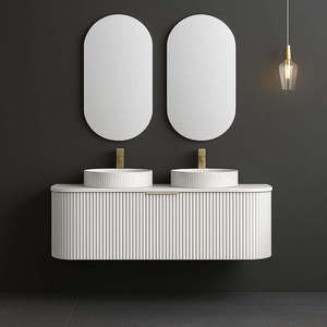 Mobile Bagno da Parete in PVC Personalizzato Stile Crema con Specchio Ovale ad Arco e Lavabo Integrato - Product Image 6