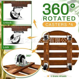 Wooden Potted Plant Base With Wheels Round Solid Wood Flower <b>Pot</b> Tray Portable Indoor Green Plant <b>Stand</b> - Product Image 5