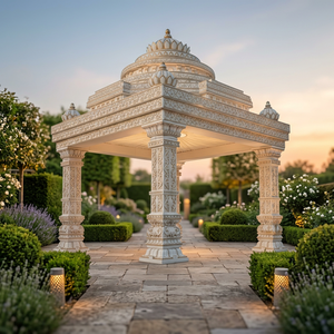 Classic Stone Garden Pavilion Square White Weather Resistant Outdoor Gazebo - Product Image 4