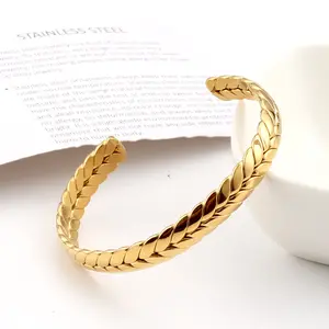 Bán buôn đồ trang sức thời trang lúa mì thiết kế 18K vàng hoặc Rose Gold Plated 316 thép không gỉ mở Bangles đối với phụ nữ