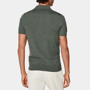 <span class=keywords><strong>Polo</strong></span> à boutons en <span class=keywords><strong>laine</strong></span> mérinos pure verte pour hommes, <span class=keywords><strong>polo</strong></span> en tricot à manches courtes - Product Image 3