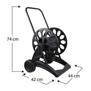 Carrello Avvolgitubo Manuale con Ruote Nero, Avvolgitubo da Giardino in Resina Antiurto con Telaio in Metallo - Product Image 2