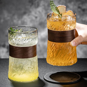 Mug en verre borosilicate à motif écorce d'arbre vintage, résistant à la chaleur et au froid, avec bande en <span class=keywords><strong>bois</strong></span> anti-brûlure - Product Image 1