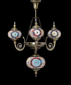 Lampadario Pendente Marocchino Artigianale 3+1 Globi in Mosaico Stile Turco Antico Marrakech - Product Image 4