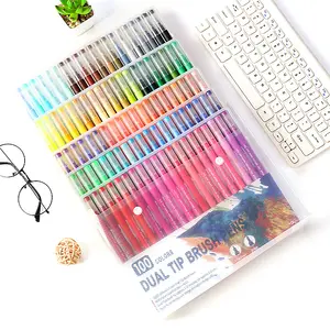无毒软水彩刷笔双尖记号笔套装双端刷笔套装彩色艺术记号笔