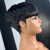 Perruques Pixie Cut pour femmes noires, courtes et droites avec frange, couleur naturelle, cheveux humains brésiliens Remy courts, perruque fabriquée à la machine