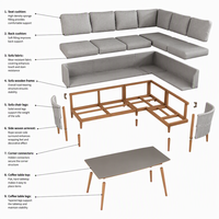 Ensemble de salon de jardin modulable 5 pièces en aluminium imitation bois avec table basse pour terrasse et cour