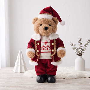 Burgundy Corduroy <b>Suit</b> Teddy Bear Standing Plush <b>Santa</b> Figure for Fireplace Mantel Christmas Decor - Product Image 2