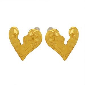 Pendientes con forma de corazón, aleación de zinc dorada, diseño texturizado irregular, joyería de moda para mujer - Product Image 5