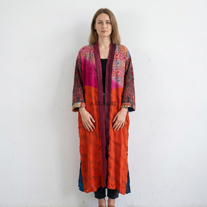 Kimono de Seda 100% India, Térmico, Suave, Largo, para Mujer, Elegante, Estilo Japonés, con Estampado Floral y Cuello en V - Product Image 1