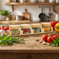 Organisateur de condiments de cuisine, support pour bouteilles d'assaisonnement en verre, ensemble de distributeurs d'épices avec couvercle en bambou, dessus en bois