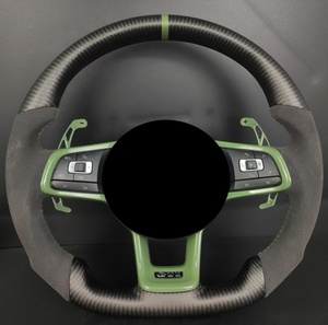 Volante de Coche Personalizado de Fibra de Carbono con Detalles en Cuero Verde Oliva para VW Golf GTI MK8, Mejora Deportiva - Product Image 1
