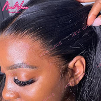 Peluca de Cabello Virgen Indio de Alta Calidad con Frente de Encaje Monofilamento, Sin Pegamento, Encaje Transparente HD, Opciones Personalizadas en Negro