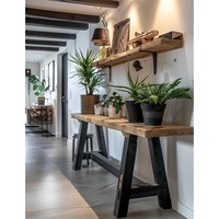 Table de bar rectangulaire longue et étroite en bois massif à bord naturel |   Comptoir de bar commercial contemporain, taille personnalisable pour bar à domicile, café