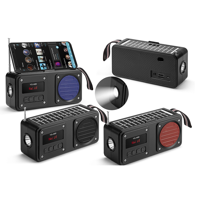 Portable Wireless Stereo Bass Woofer Solar Panel Charging BT Speaker FM Radio/TF/USB Flashlight Active Indoor Outdoor Speaker
