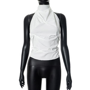 Viviblook F24TP359 Débardeur d'été sexy pour femme, couleur unie, dos nu à lacets, style crop top - Product Image 5