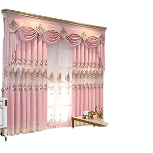 American Style Luxury Pink Chenille Curtain with Embroidered Pattern for Living Room curtain bedding set