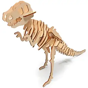 Quebra-cabeça de dinossauro 3D de madeira feito à mão, materiais de dinossauro, modelo de montagem, quebra-cabeças de aprendizagem, brinquedos para crianças