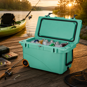 Glacière isotherme 45QT étanche et écologique pour la pêche et le camping, avec haut-parleur, lumière LED et roues tout-terrain - Product Image 4