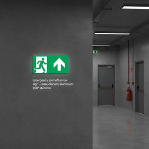 Uscita di emergenza segno freccia sinistra-300 in alluminio luminescente * 160 mm - Product Image 3