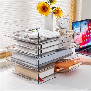 Plastic Paper Organizer 4-Tier Clear Office &amp; School Use <strong>Stackable</strong> 33x25x28cm PET <strong>Desk</strong> File <strong>Tray</strong> - Product Image 2