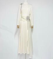 Robe maxi en satin pour femmes, style décontracté automne 2025, nouveau style, col rond, manches longues, broderie artisanale et design plissé