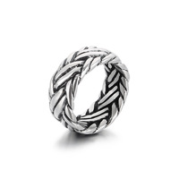 Vintage Geflochtener Twist-Ring für Männer Trendiger Vergoldeter 3D-Gravierter Gewebter Textur Titan-Stahl Breiter Biker-Fingerring