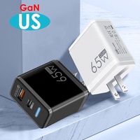 65W double Port USB C adaptateur de charge rapide affichage LED chargeur mural pour téléphone portable ordinateur EU US UK Plug électrique Gan Power