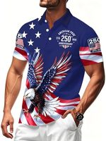 Polo à manches courtes pour homme avec motif d'aigle du drapeau américain, col rabattu, boutons, polo de golf pour la vente en gros, personnalisation OEM ODM
