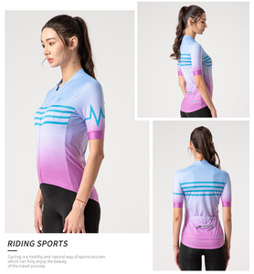 Hot Sale Women Multicolor Wave Horizontal Stripe Short Sleeve Stretchy Full Zip <b>Stand</b> Collar <b>Cycling</b> Jersey for Outdoor Riding - Product Image 3