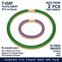 WANQI Vente en gros de bijoux pour femmes, collier et bracelet en acier inoxydable plaqué or 18 carats, zircon arc-en-ciel coloré