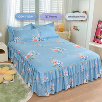 Parure de lit 3 pièces en coton Aloe avec jupe de lit intégrée, style frais, pour un sommeil naturel et un confort toute saison