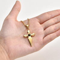 Collier pendentif pour homme plaqué or 18 carats, forme dague croisée, incrustation dentaire, pierre œil de tigre, best-seller transfrontalier