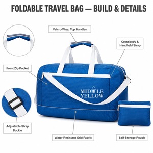 Bolsa de Viaje Plegable con Logotipo Personalizado, Bolsa de Lona Plegable de Tela de Rejilla con Correa Cruzada, Pantone Personalizado, OEM, ODM, Directo de Fábrica - Product Image 3