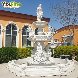 Hand Carved Outdoor White Water Marble Poseidon Fountain Figure Large for Sale